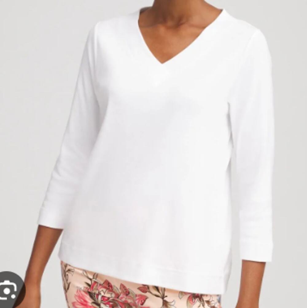 Chico's The Ultimate Tee Women's Short Pima Off white 3/4 Sleeve Tee Sz L